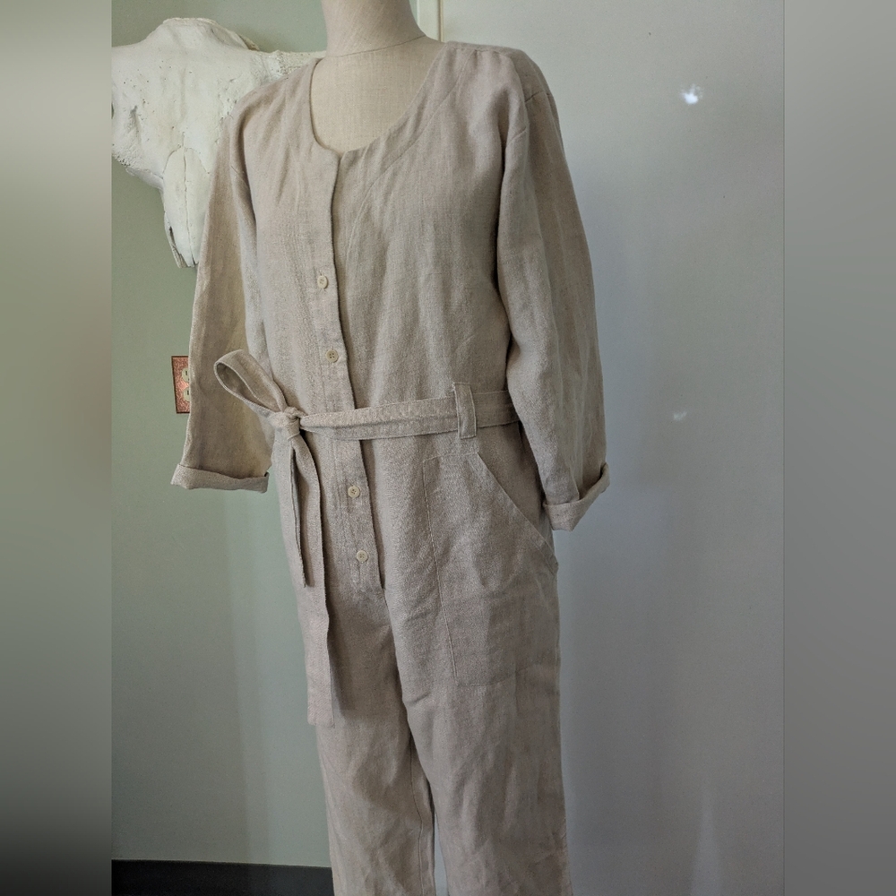 OZMA California Casual Linen Jumpsuit S Natural Tan Canerom - Picture 5 of 15